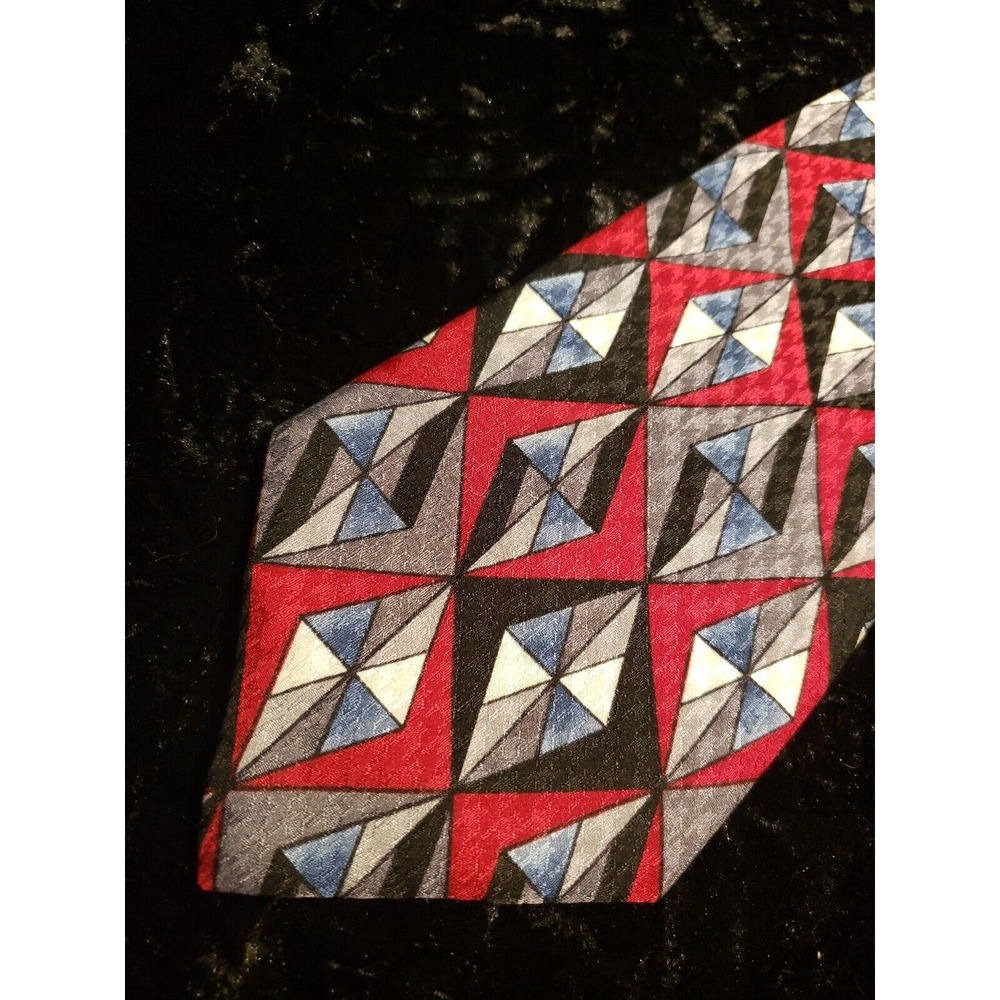 Vintage J Blades & Co Mens Neck Tie Geometric Red White Blue Career Wear USA